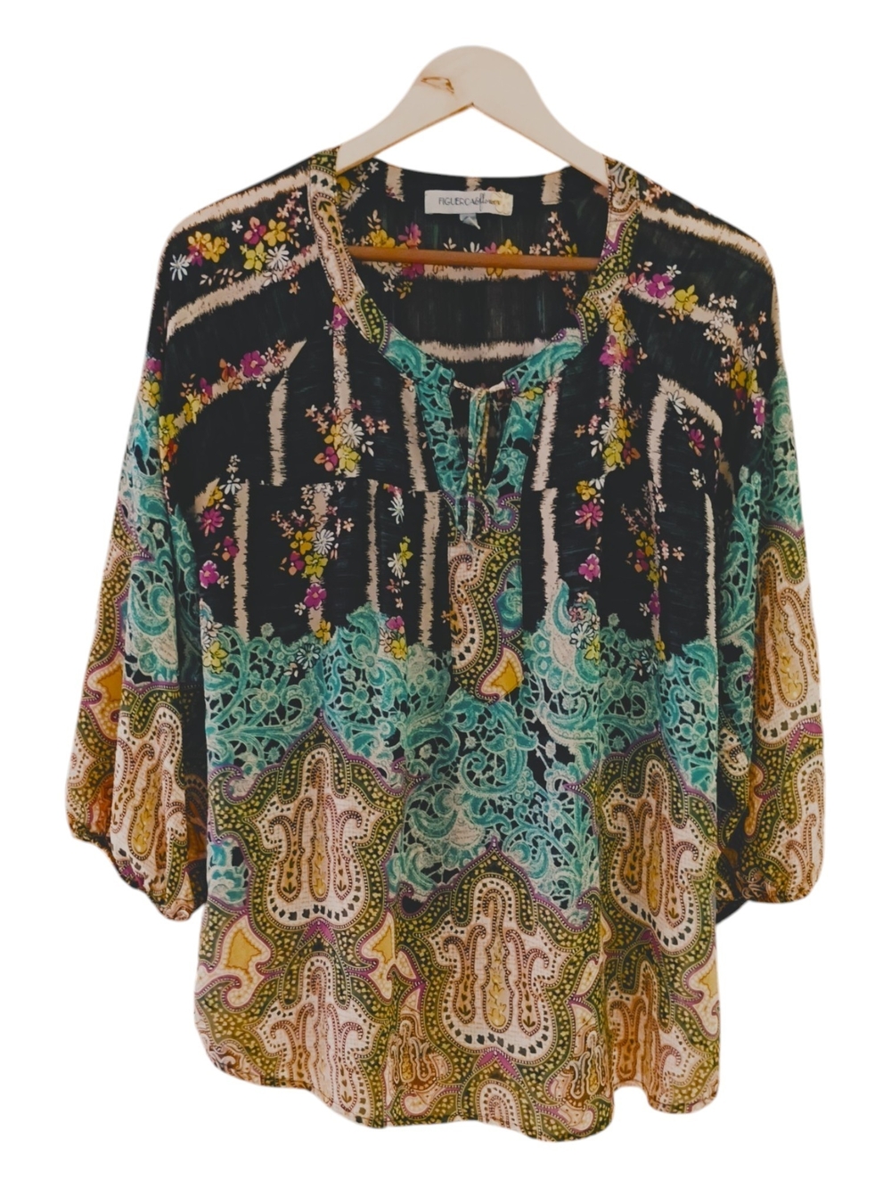 Figueroa & Flowers Boho Floral Paisley Blouse Top L - Picture 2 of 5